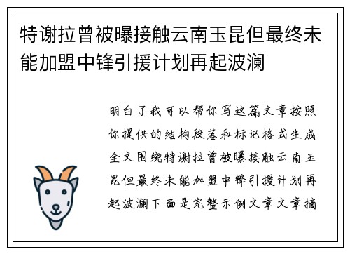 特谢拉曾被曝接触云南玉昆但最终未能加盟中锋引援计划再起波澜